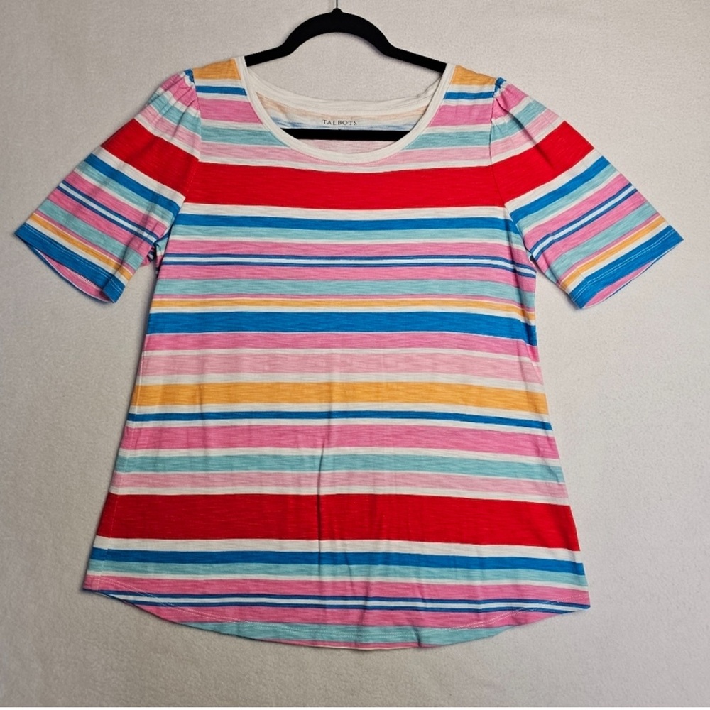 Talbots Red, Pink, Blue, Teal & Orange Striped Short Sleeve T-Shirt -   L
